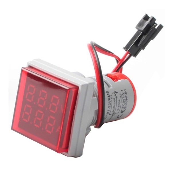 Spenning Amperemeter Digitalt Multimeter Lite Firkantet Strøm Voltmeter LED Lys AC50?500V 0?100A 22mm Rød