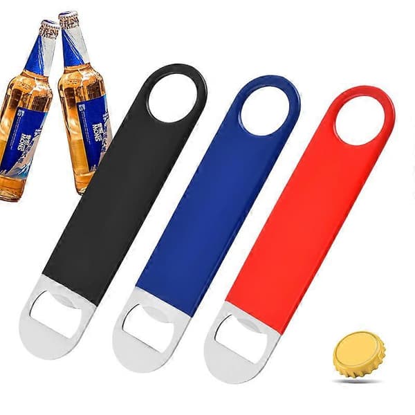 3 x Kraftig Flaskeåpner i Rustfritt Stål, Solid og Holdbar, 7 tommer, Rød Svart Blå