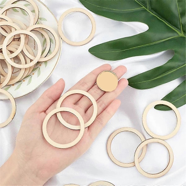 100 stk. 6 cm Ubehandlede Træ Flade Ringe Cirkel til DIY Håndværk, Ring Vedhæng og Konnektorer Smykkefremstilling