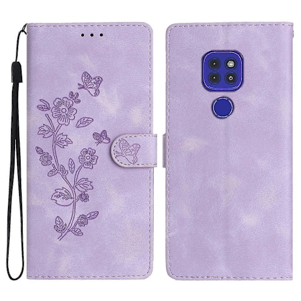 Blomster Læder Etui Til Motorola Moto G9 / G9 Play / E7 Plus Purple