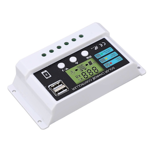 Solar Controller Industriel Chip LCD Display Overbelastningsbeskyttelse Solar Regulator 12V 24V Selvtillpassende Hvid 20A