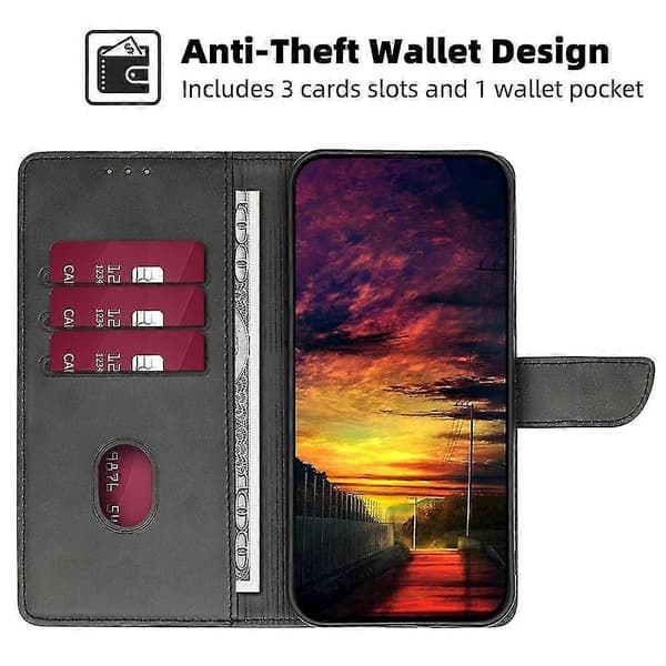 Telefon Wallet Etui til Samsung Galaxy S23 PU Læder Stand Mobiltelefon Cover Black