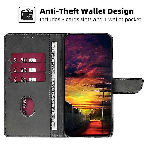 Telefonplånboksfodral för Samsung Galaxy S23 PU Läder Ställ Mobiltelefonfodral Black