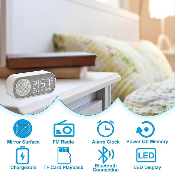 Digitaalinen herätyskello, LED-peili elektroninen kello FM-radiolla ja