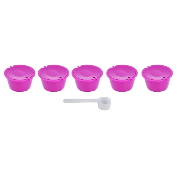 5 st 50ml Kaffekapsel Återanvändbar Kaffefilterkopp med Sked för DOLCE GUSTO Kaffemaskin Rosröd