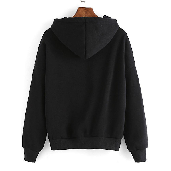 Tryckta Hoodies för Kvinnor, Långärmad Huvtröja, Casual Lös Pullover Topp Black M