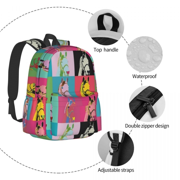 Färgglad Hästkonst Ryggsäck Herr Dam Hemliga Hästar Racing Mönster Ryggsäckar Eleganta Skolväskor Vandring Färgglad Rucksack style 5