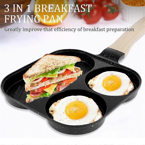 Äggstekpanna 3 i 1 Äggstekpanna Non-Stick Omelettpanna med Trähandtag Kök Frukost Äggkokpanna A