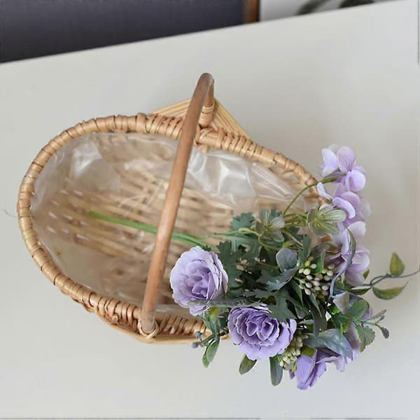 Håndflettet blomsterkurv, blomsterdekorasjonskurv, blomsterpikeutstyr