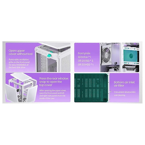 C6 MATX Mini ITX Kabinett PC Kabinett Bærbar Stasjonær Mesh Chassis Datamaskin PC Mini Datamaskin Chassis Svart