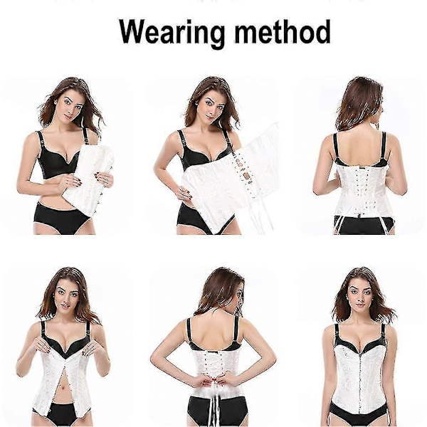 Naisten nauhallinen luilla tuettu Overbust-korsetti Bustier-alusvaatteet Bodyshaper-toppi Prinsessakorsetti White -S
