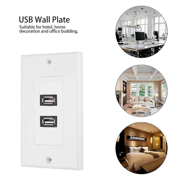 Dual Port USB2.0 Vægplade Panel til Hjemmekontor Bygning Hotel Dekoration