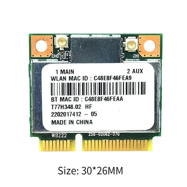 AR5B22 AR9462 WiFi-kortti + Sisäiset antennit 300Mbps 2.4G/5G Dual Band BT4.0 Mini PCl-E WiFi-sovitin Windows 7/8/10:lle