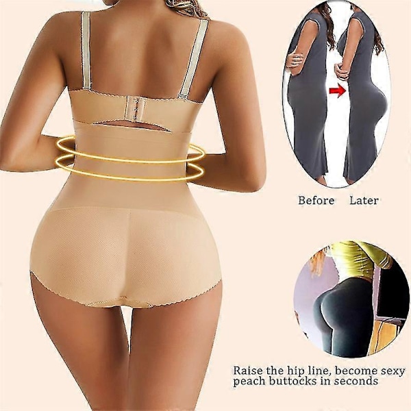 Kvinnor Vadderade Trosor Butt Lifter Body Shaper Falsk Rumpa Höfter Formande Underkläder Hög Midja Trainer Mage Kontroll Trosor Hud L