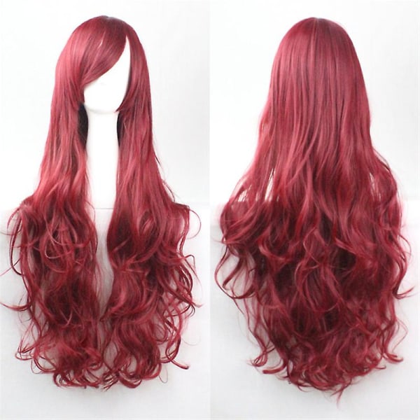 Anime Cosplay Syntetiska Hela Peruker Konstgjorda Långt lockigt vågigt hår Bangs Peruk Wine Red