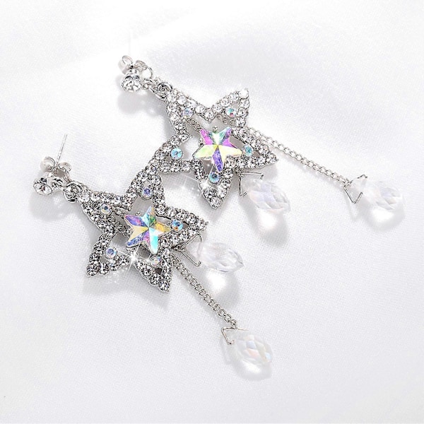 Elegante Kvinder Cubic Zirconia Indlagt Stjerne Kæde Kvast Dingle Ørestikker til Kvinder Dagligt Outfit TSUNDEAU