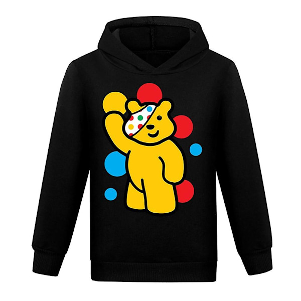 Pudsey Bear Barn i Nöd Prickig Hoodie Barn Pojkar Flickor Casual Tröja med Huva Pullover Tröja Topp Black 110