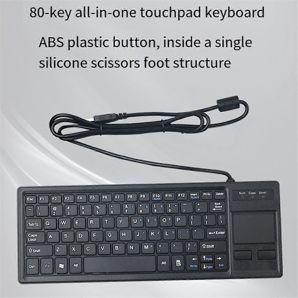 80 Tangenter USB Kabelanslutet Tangentbord Ultratunt Mini Kompakt Pekskärm Tangentbord HUB Funktion Kabelanslutet Pekskärm Tangentbord