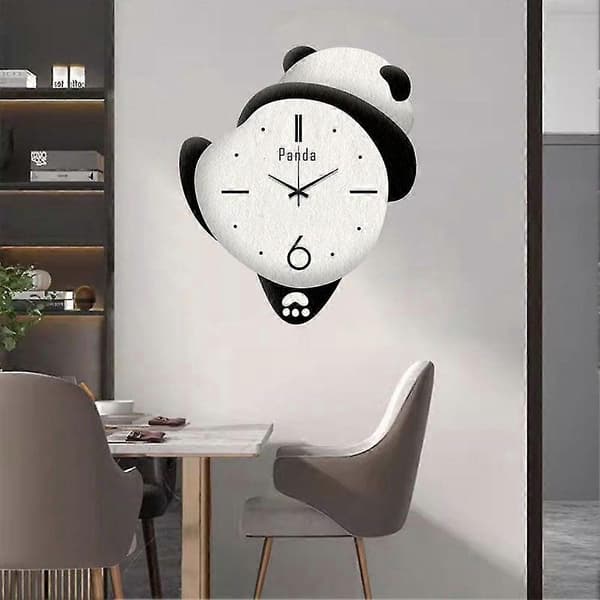 Dekorativ Söt Panda Formad Väggklocka med Pendel, Batteridriven Väggklocka