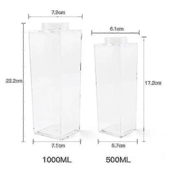 500 ml / 1000 ml Maitokartonki Vedenpullo Läpinäkyvä BPA-vapaa Muovi Kannettava Selkeä Laatikko Mehulle Teelle Maitopulloille 500ML