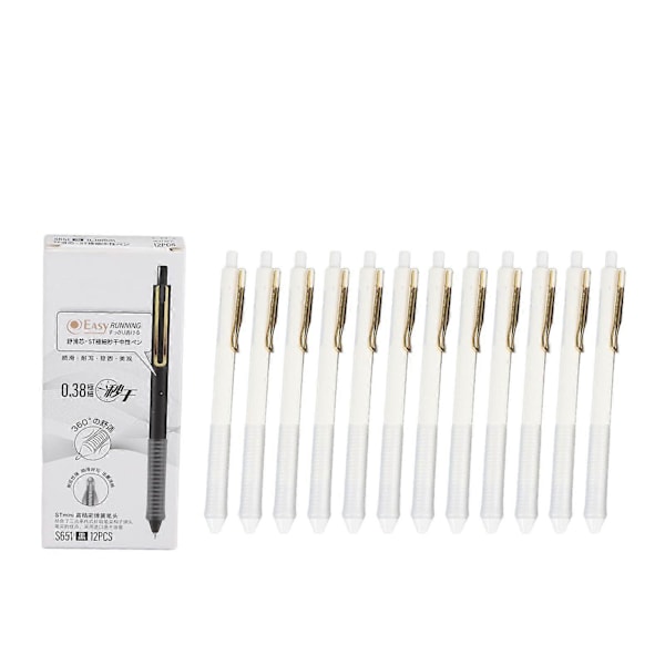 12 st Tryck Gel Penna 0.38MM Svart Bläck Fin Spets Penna Infällbar Kulspetspenna för Studenter Kontor Skrivande Ritning