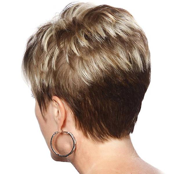 Kort Damperuk Boycut Ombre Brun Blond Peruk för Vardagsbruk