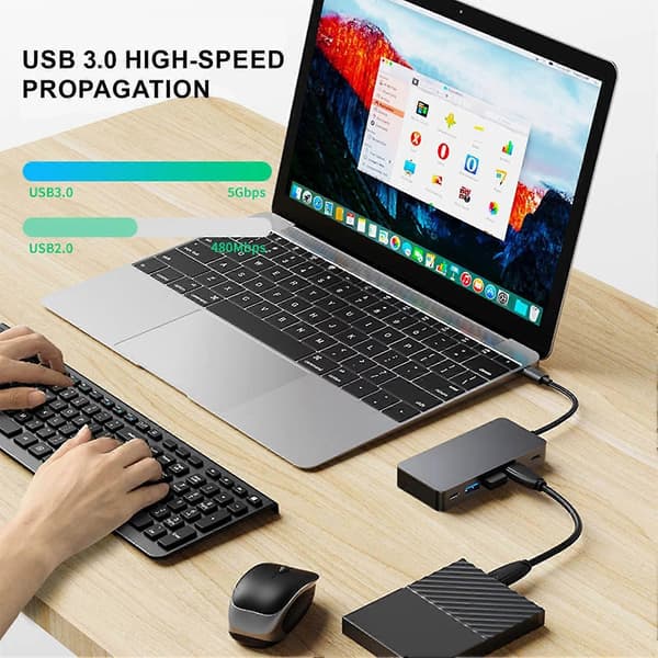 7-i-1 Dockingstasjon Multi-skjerm Samtidig Visning 5Gbps Høy Overføringshastighet USB3.0 Adapter Hub for MacBook Pro