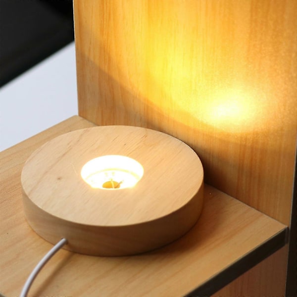 1/2/3 Rund LED-ljusbas i trä, Displayställ Lampa för Kristallkulor Warm Light 100mm 1 Pc