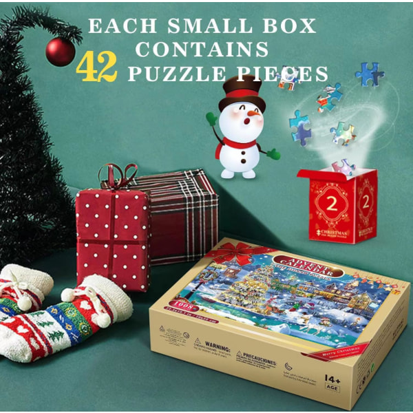 24 dagars jul adventskalender 1008 bitar julpussel Countdown Blind Box Toy C