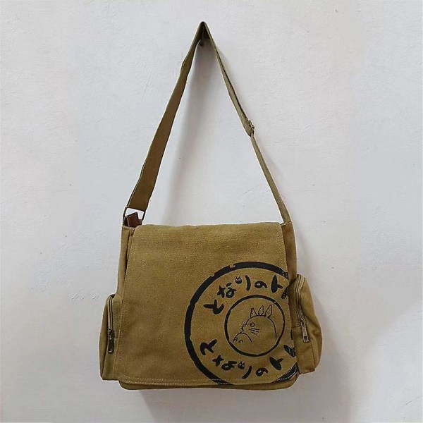 Totoro Canvas Messenger Bag för Kvinnor Dam Handväska Khaki