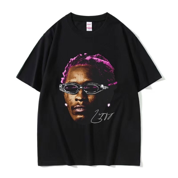 Rappare Young Thug Thugger Röd Vintage Grafisk T-shirt Herr Dam Hip Hop Street Tee q05425 Black M