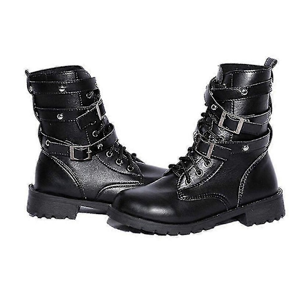 Naisten moottoripyöräsaappaat Vintage Combat nilkkurit Punk Gothic Pu-saappaat naisille 6