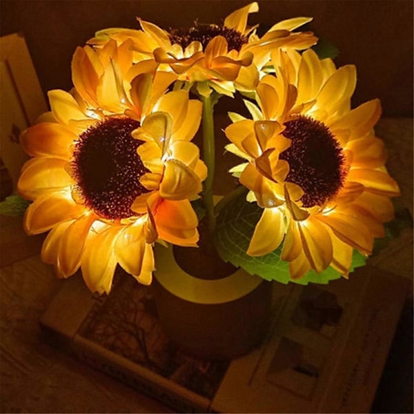 B Oppladbar Solsikke LED Simulerings Nattlys Bordlampe Simuleringsblomster Dekorativ Skrivebordslampe