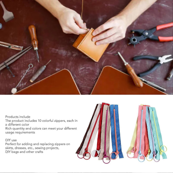 10 stk. DIY Taske Lynlåse til Syning 10 Farver Resin Lynlås Adskillelse Jakke Lynlåse til Beklædningsposer Hjemmetekstil 20 cm