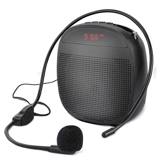 Bærbar Stemmeforstærker Kablet Stemmeforstærker Højttaler FM Radio Headworn Mikrofon Højttaler til Lærere Sort
