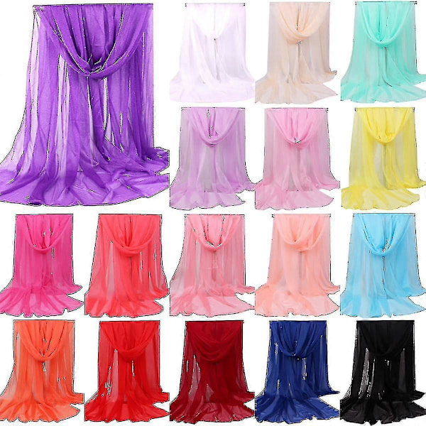Dam Enfärgad Lång Mjuk Sjal Chiffong Siden Casual Halsduk Scarves Stoles Pink