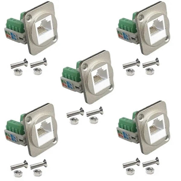 5 RJ45 CAT.5E Ledningsterminaler Netværkscomputermoduler med Fastgørelsesmøtrikker (Sølv)