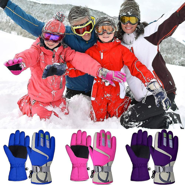 Thermal skidhandskar Barn Barn Vinter Fleece Vattentät Varm Barn Snowboard Snow Handskar 3 Fingrar För Skidåkning Ridning Style1-rose red