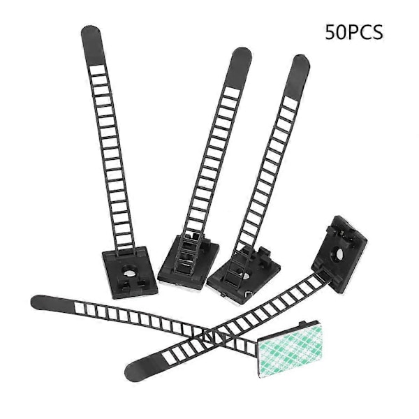 50 st Självhäftande Justerbara Clips Fäster Bilkabel Tråd Slips Klämma Organizer Svart