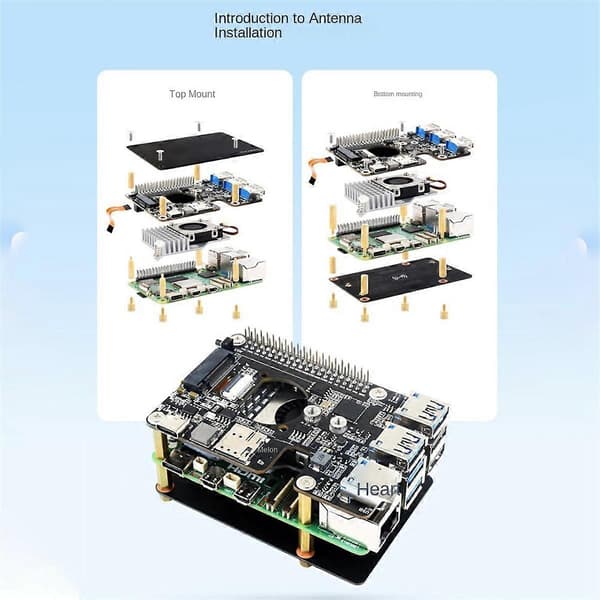 Adapterkort til 5 PCIe til M.2 4G/5G og USB 3.2 Adapterkort med 5G 4-i-1 Antennemodul