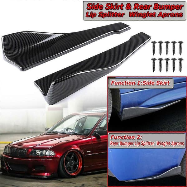 2 st 48cm Kolfiber ABS Bakre Stötfångarskydd Diffusor Läpp Splitter Förkläde Spoiler Sido Kjolar Universella Biltillbehör
