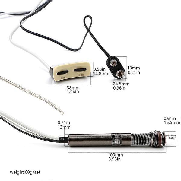 Akustisk Gitarr Pickup Endpin Jack Piezo Pickup Kit med Volym- och Tonkontroll för Akustisk Folkgitarr
