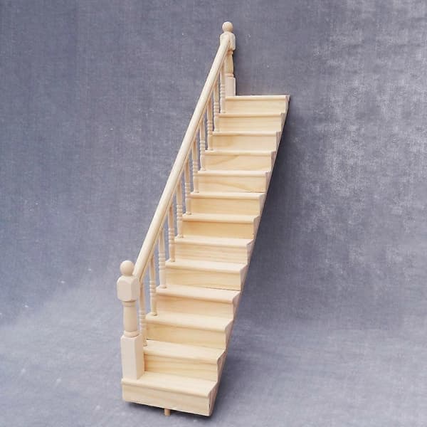 Miniatyrer, 1/12 Trätrappa Vagnstycke Trappa med Räcke Modell Dockhus Dekor Modell 2
