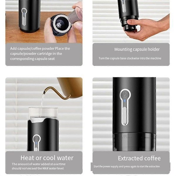 Premium Bærbar Kaffemaskine, Elektrisk Mini Espressomaskine, Perfekt til Rejser, Camping og Vandreture