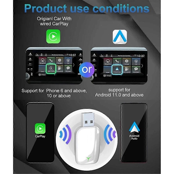 2 i 1 Trådløs Carplay AI Boks Android Auto Plug and Play Anvendelig til at Konvertere Original Bil Kablet Carplay til Trådløs