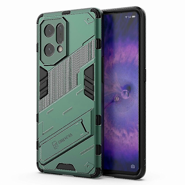 För Oppo Find X5 Välskyddat Anti-repa Hårt PC + Mjukt TPU Mobiltelefonfodral Ställskydd Green