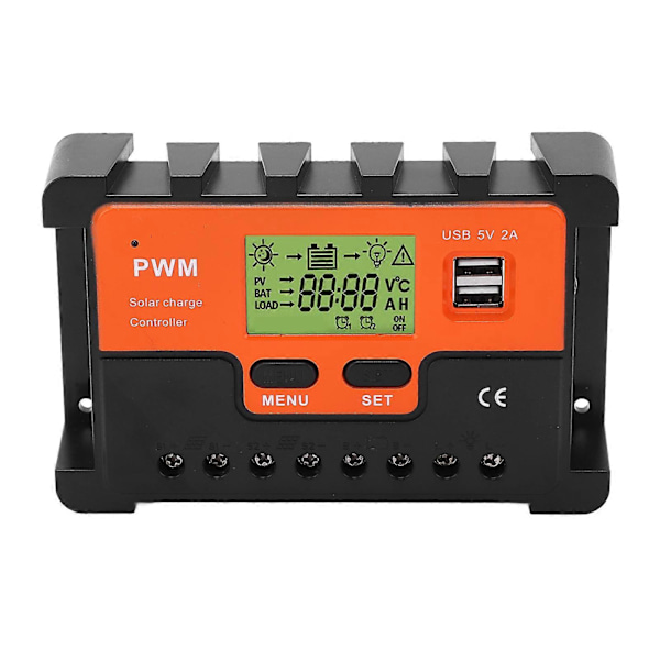 PWM Solarladdningsregulator 12V/24V Automatisk Identifiering Vattentät 28AWG Till 10AWG 20A Solarladdningsregulator med 2 USB 5V Utgång LCD