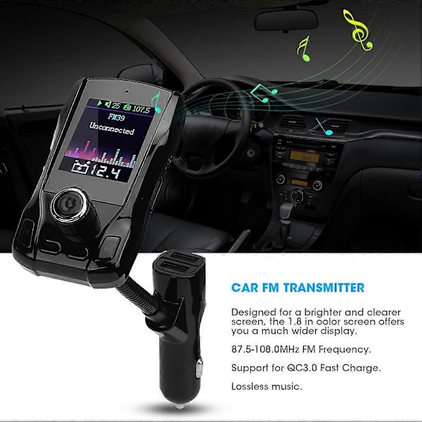 1.8 tommer TFT 360 Graders Rotation Bil MP3 Afspiller Oplader Trådløs FM39 Bluetooth Transmitter