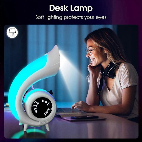 Mini Conch Trådlös Atmosfärslampa Touch för att Justera Belysning RBG Skrivbordslampa Trådlös Bluetooth Högtalare Väckarklocka, B