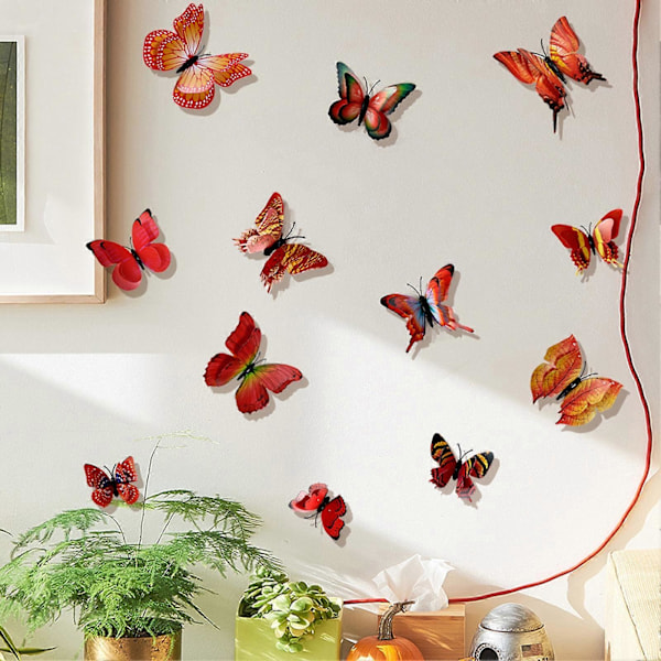 12 stk. Veggklistremerke Vanntett Avtakbar PVC Doble Lag 3D Sommerfugl Veggdekor for Soverom